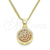 Oro Laminado Pendant Necklace, Gold Filled Style with Garnet Micro Pave, Polished, Golden Finish, 04.156.0339.2.20