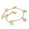 Oro Laminado Charm Bracelet, Gold Filled Style Flower Design, Polished, Golden Finish, 04.63.1376.08