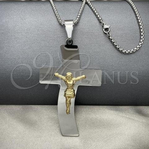 Stainless Steel Pendant Necklace, Crucifix Design, Polished, Two Tone, 04.116.0005.30