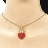 Oro Laminado Pendant Necklace, Gold Filled Style Heart and Crown Design, with Garnet Crystal, Polished, Golden Finish, 04.63.1408.1.20