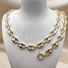 Oro Laminado Necklace and Bracelet, Gold Filled Style Puff Mariner Design, Polished, Golden Finish, 06.63.0309