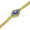 Oro Laminado Fancy Bracelet, Gold Filled Style Evil Eye Design, with White Micro Pave, Blue Enamel Finish, Golden Finish, 03.368.0076.08