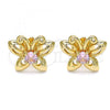 Oro Laminado Stud Earring, Gold Filled Style Butterfly Design, with Pink Cubic Zirconia, Polished, Golden Finish, 02.387.0020