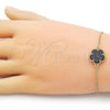 Oro Laminado Adjustable Bolo Bracelet, Gold Filled Style Flower and Box Design, with Black Opal, Polished, Golden Finish, 03.313.0041.3.11