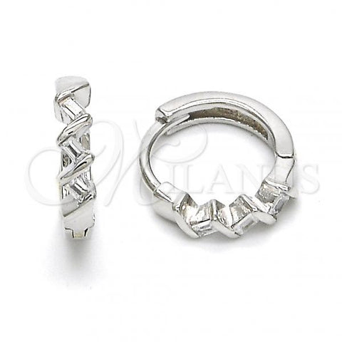 Sterling Silver Huggie Hoop, with White Cubic Zirconia, Polished, Rhodium Finish, 02.291.0005.15