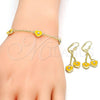 Oro Laminado Earring and Pendant Children Set, Gold Filled Style Heart Design, with White Crystal, Yellow Enamel Finish, Golden Finish, 06.60.0003.2