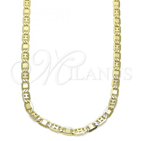 Oro Laminado Basic Necklace, Gold Filled Style Pave Mariner Design, Polished, Golden Finish, 04.213.0253.24