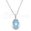 Rhodium Plated Pendant Necklace, Pave Mariner Design, with Aquamarine Swarovski Crystals, Polished, Rhodium Finish, 04.239.0025.2.16