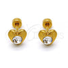 Stainless Steel Stud Earring, Heart Design, with White Crystal, Polished, Golden Finish, 02.271.0004