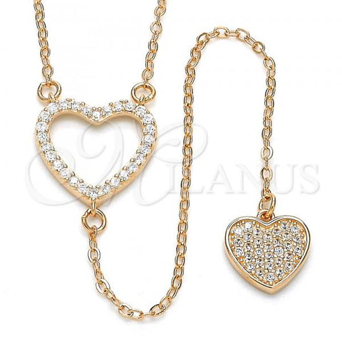 Sterling Silver Fancy Necklace, Heart Design, with White Cubic Zirconia, Polished, Rose Gold Finish, 04.286.0002.1.16