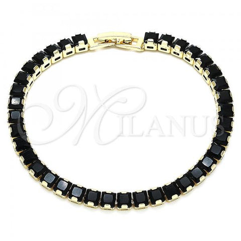 Oro Laminado Tennis Bracelet, Gold Filled Style with Black Cubic Zirconia, Polished, Golden Finish, 03.130.0004.07