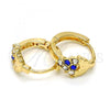 Oro Laminado Huggie Hoop, Gold Filled Style Strawberry Design, with Sapphire Blue and White Crystal, Polished, Golden Finish, 02.165.0130.3
