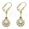 Oro Laminado Long Earring, Gold Filled Style Flower Design, with White Cubic Zirconia, Polished, Golden Finish, 02.387.0055.2