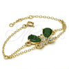 Oro Laminado Fancy Bracelet, Gold Filled Style Butterfly and Rolo Design, with Green Cubic Zirconia and White Crystal, Polished, Golden Finish, 03.91.0066.07
