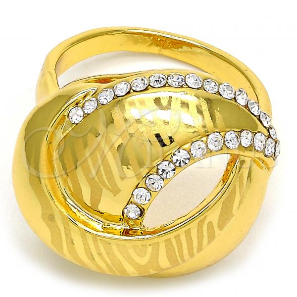 Oro Laminado Multi Stone Ring, Gold Filled Style Chunky Design, with White Crystal, Polished, Golden Finish, 01.241.0003.07 (Size 7)