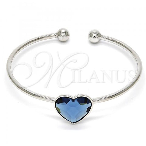 Rhodium Plated Individual Bangle, Heart Design, with Denin Blue Swarovski Crystals, Polished, Rhodium Finish, 07.239.0013.7 (02 MM Thickness, One size fits all)