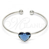 Rhodium Plated Individual Bangle, Heart Design, with Denin Blue Swarovski Crystals, Polished, Rhodium Finish, 07.239.0013.7 (02 MM Thickness, One size fits all)