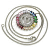 Rhodium Plated Pendant Necklace, Initials Design, with Multicolor Cubic Zirconia, Polished, Rhodium Finish, 04.210.0019.3.20