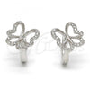 Sterling Silver Huggie Hoop, Butterfly Design, with White Micro Pave, Polished, Rhodium Finish, 02.175.0049.10