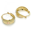 Oro Laminado Small Hoop, Gold Filled Style Flower Design, Polished, Tricolor, 02.106.0002.1.20