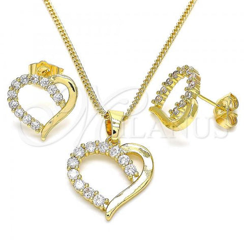 Oro Laminado Earring and Pendant Adult Set, Gold Filled Style Heart Design, with White Cubic Zirconia, Polished, Golden Finish, 10.210.0157