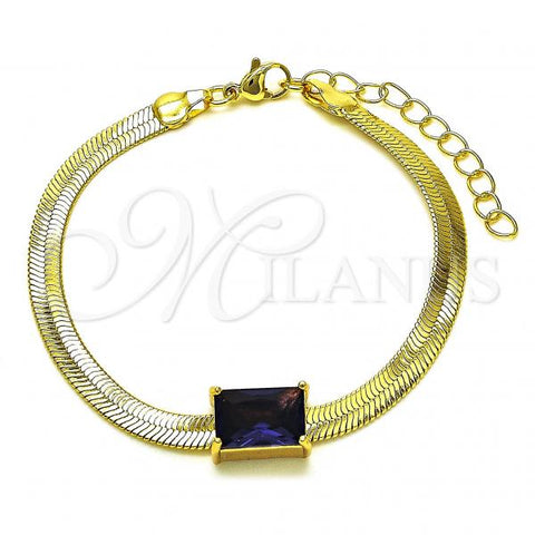 Oro Laminado Fancy Bracelet, Gold Filled Style Rat Tail Design, with Dark Amethyst Cubic Zirconia, Polished, Golden Finish, 03.341.0191.2.07