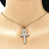 Oro Laminado Religious Pendant, Gold Filled Style Cross Design, with White Micro Pave, Polished, Golden Finish, 05.342.0077