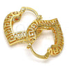 Oro Laminado Small Hoop, Gold Filled Style Greek Key and Heart Design, Polished, Golden Finish, 02.170.0112.25