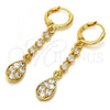 Oro Laminado Long Earring, Gold Filled Style Teardrop Design, with White Cubic Zirconia, Polished, Golden Finish, 02.217.0052