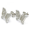 Sterling Silver Stud Earring, Butterfly Design, with White Cubic Zirconia, Polished, Rhodium Finish, 02.336.0102