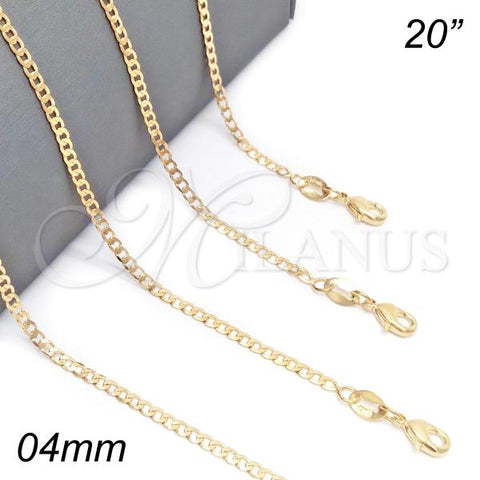 Oro Laminado Basic Necklace, Gold Filled Style Curb Design, Polished, Golden Finish, 04.32.0019.20