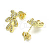 Oro Laminado Stud Earring, Gold Filled Style Teddy Bear Design, with White Micro Pave, Polished, Golden Finish, 02.156.0431