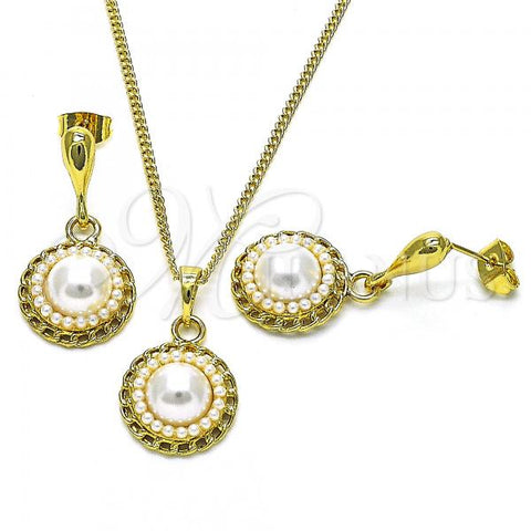 Oro Laminado Earring and Pendant Adult Set, Gold Filled Style with Ivory Pearl, Polished, Golden Finish, 10.379.0034