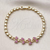 Oro Laminado Fancy Bracelet, Gold Filled Style Cherry Design, with Ruby Micro Pave, Polished, Golden Finish, 03.283.0481.07