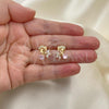 Oro Laminado Stud Earring, Gold Filled Style Leaf Design, with Pink Cubic Zirconia, Polished, Golden Finish, 02.387.0009