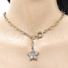 Oro Laminado Fancy Necklace, Gold Filled Style Flower and Rolo Design, with White Cubic Zirconia, Polished, Golden Finish, 04.63.1442.20