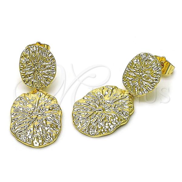 Oro Laminado Stud Earring, Gold Filled Style Diamond Cutting Finish, Golden Finish, 02.163.0338