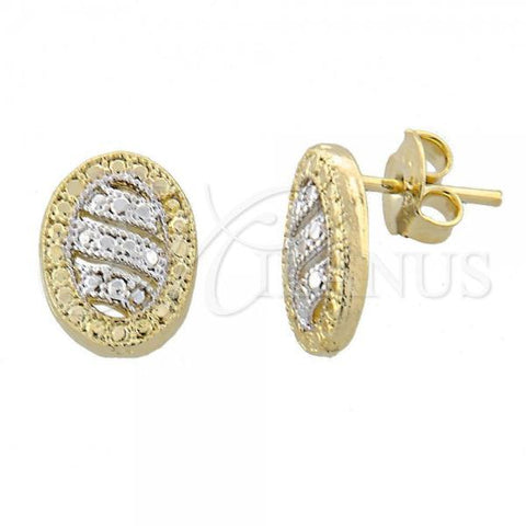 Oro Laminado Stud Earring, Gold Filled Style Diamond Cutting Finish, Two Tone, 02.55.0004 *PROMO*