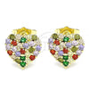 Oro Laminado Stud Earring, Gold Filled Style Heart Design, with Multicolor Cubic Zirconia, Polished, Golden Finish, 02.283.0032.2