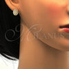 Oro Laminado Stud Earring, Gold Filled Style with White Micro Pave and White Crystal, Polished, Golden Finish, 02.282.0001