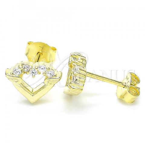 Sterling Silver Stud Earring, Heart Design, with White Cubic Zirconia, Polished, Golden Finish, 02.336.0061.2