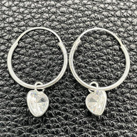 Sterling Silver Small Hoop, Heart Design, with White Cubic Zirconia, Polished, Silver Finish, 02.401.0040.15