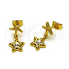 Oro Laminado Stud Earring, Gold Filled Style Star Design, with Multicolor Micro Pave, Polished, Golden Finish, 02.282.0046