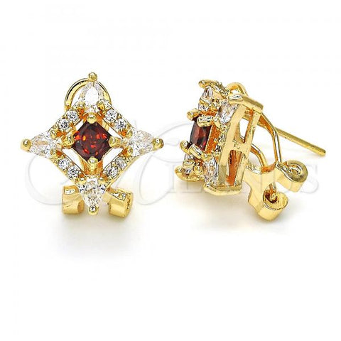 Oro Laminado Stud Earring, Gold Filled Style Teardrop Design, with Garnet and White Cubic Zirconia, Polished, Golden Finish, 02.217.0081.2 *PROMO*