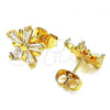 Oro Laminado Stud Earring, Gold Filled Style Flower Design, with White Cubic Zirconia, Polished, Golden Finish, 02.387.0102