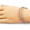 Oro Laminado Trio Bangle, Gold Filled Style Ball Design, with White Micro Pave, Diamond Cutting Finish, Tricolor, 07.282.0022