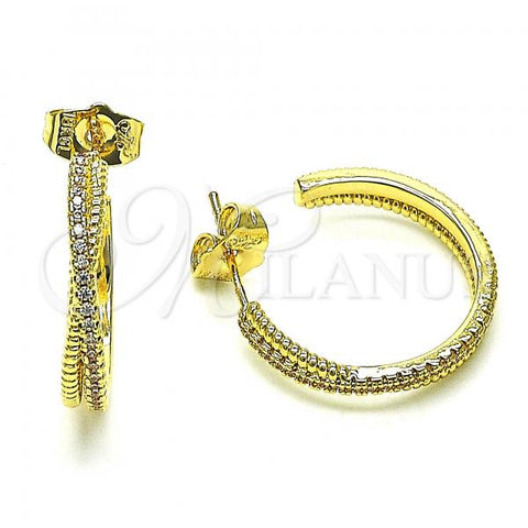 Oro Laminado Stud Earring, Gold Filled Style with White Micro Pave, Polished, Golden Finish, 02.195.0150