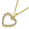 Oro Laminado Pendant Necklace, Gold Filled Style Heart Design, with Garnet and White Micro Pave, Polished, Golden Finish, 04.94.0039.1.20