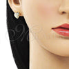 Oro Laminado Stud Earring, Gold Filled Style Heart Design, Diamond Cutting Finish, Golden Finish, 02.195.0221