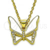 Oro Laminado Fancy Pendant, Gold Filled Style Butterfly Design, with White Micro Pave, White Enamel Finish, Golden Finish, 05.381.0015